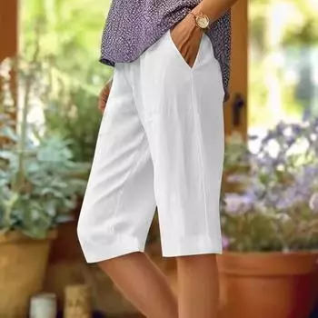 Женские однотонные повседневные брюки с высокой талией, спортивные брюки, шорты L белый