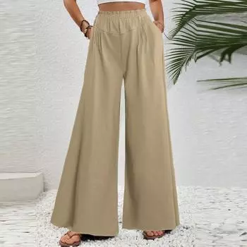 Женские однотонные повседневные брюки с высокой талией, спортивные брюки с карманами