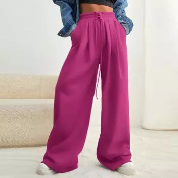 Женские однотонные повседневные брюки с высокой талией и карманами