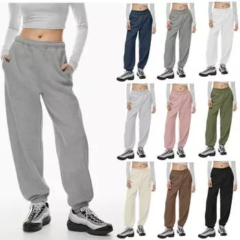 Женские однотонные повседневные брюки с высокой талией, спортивные спортивные брюки для бега с карманами S