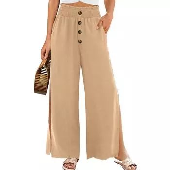 Женские однотонные повседневные брюки с высокой талией и карманами