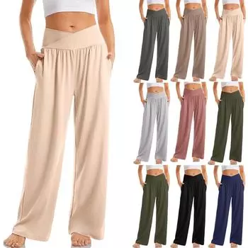 Женские однотонные повседневные брюки с высокой талией, широкие спортивные брюки с карманами M армия зеленый