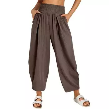 Женские однотонные повседневные брюки с высокой талией, спортивные брюки с карманами