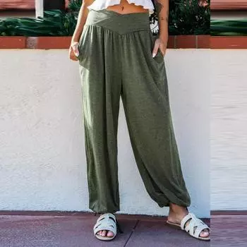 Женские однотонные повседневные брюки с высокой талией, спортивные брюки с карманами