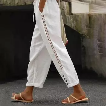 Женские однотонные повседневные брюки с высокой талией, спортивные брюки с карманами