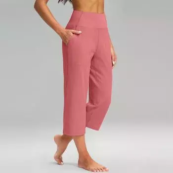 Женские однотонные повседневные брюки с высокой талией и карманами