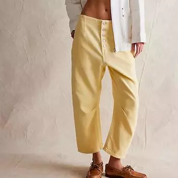 Женские однотонные повседневные брюки с высокой талией, спортивные брюки с карманами L жёлтый