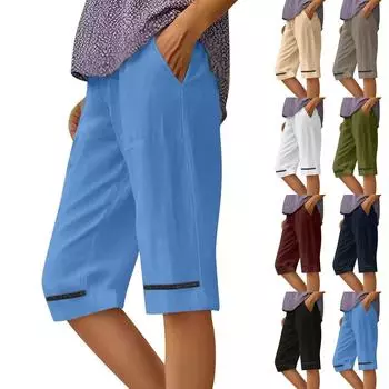 Женские однотонные повседневные брюки с высокой талией, спортивные брюки, шорты 1/2 L хаки