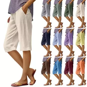 Женские однотонные повседневные брюки с высокой талией, спортивные брюки, шорты 1/2 L армия зеленый