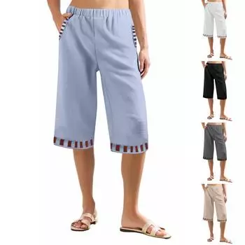 Женские однотонные повседневные брюки с высокой талией, спортивные брюки, шорты 1/2 L чёрный