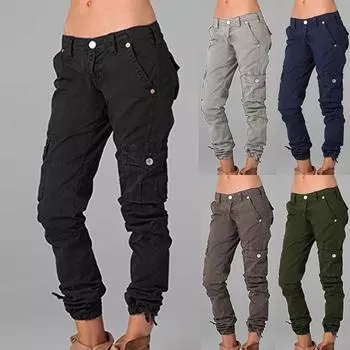 Женские однотонные повседневные и удобные брюки с карманами на молнии L армия зеленый