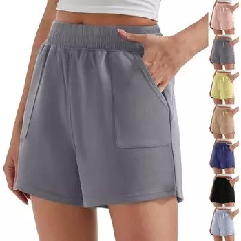 Женские однотонные повседневные мешковатые утягивающие широкие спортивные шорты с высокой талией L чёрный