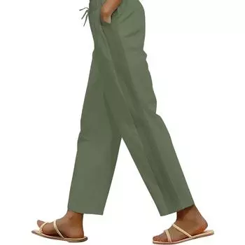 Женские однотонные повседневные модные брюки, свободные прямые брюки с эластичной резинкой на талии, удобные карманы, брюки с поясом L армия зеленый