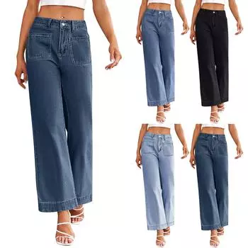 Женские однотонные повседневные модные джинсы с карманами L темно-синий