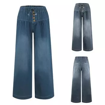 Женские однотонные повседневные модные свободные джинсы с потертостями и поясом на средней талии L темно-синий