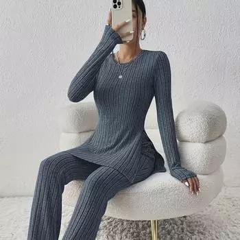 Женские однотонные повседневные облегающие костюмы для дома в европейском и американском стиле - коллекция осень/зима 2023 г. Extra Large океан синий