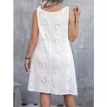 Женские однотонные повседневные платья с вышивкой и V-образным вырезом на шнуровке без рукавов S белый