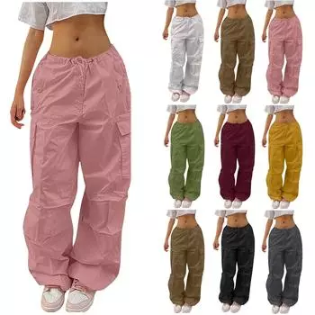 Женские однотонные повседневные широкие брюки для бега в стиле хип-хоп на шнуровке S чёрный