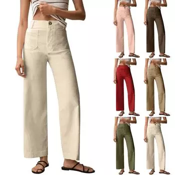 Женские однотонные повседневные широкие брюки с девятью точками и карманами XL бежевый