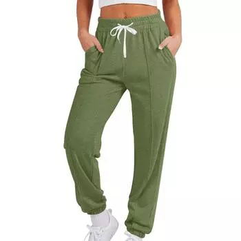Женские однотонные повседневные спортивные брюки-корсеты с завязками L армия зеленый