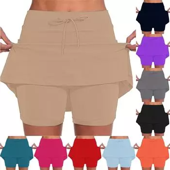 Женские однотонные повседневные спортивные шорты для фитнеса, бега, йоги, плиссированные юбки, теннисная юбка L тёмно-синий