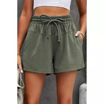 Женские однотонные повседневные спортивные шорты со шнуровкой и карманами L абрикосовый