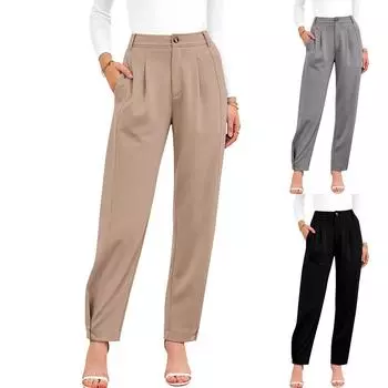 Женские однотонные повседневные свободные удобные рабочие деловые брюки для делового костюма L чёрный