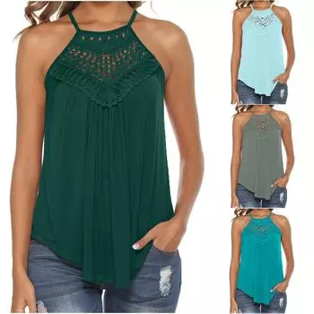 Женские однотонные повседневные топы на бретелях на шнуровке, сексуальные полые топы без рукавов с круглым вырезом, рубашки M армия зеленый