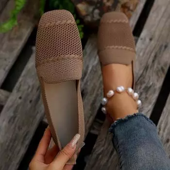Женские однотонные повседневные туфли, мягкие дышащие вязаные туфли на плоской подошве, легкие низкие туфли 36 чёрный