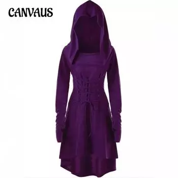 Женские однотонные праздничные наряды с длинными рукавами и капюшоном, платья с завязками S бордовый