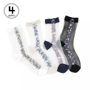 Женские однотонные прозрачные носки с цветком JJ14 22 - 25 cm