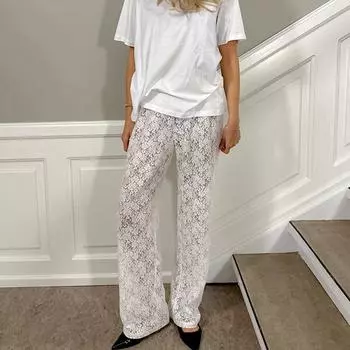 Женские однотонные прозрачные повседневные брюки весна/лето из кружева S белый