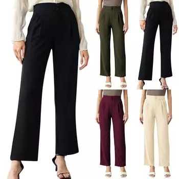 Женские однотонные прямые повседневные брюки с высокой талией и карманами