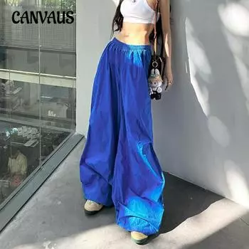 Женские однотонные прямые рабочие брюки больших размеров с карманами и эластичной резинкой на высокой талии, повседневные брюки S синий