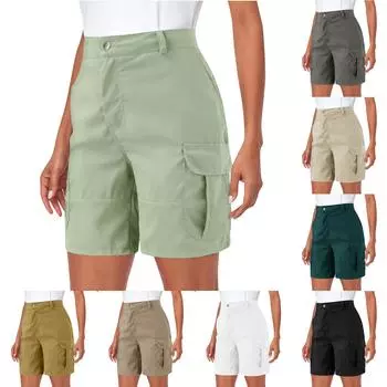 Женские однотонные пуговицы с высокой талией и карманами, женские повседневные шорты, дорожные шорты L хаки