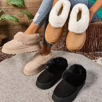 Женские однотонные пушистые сапоги, толстая подошва, мягкая подошва, плюшевая подкладка, зимние сапоги, нескользящие, удобные, зимние сапоги 36 чёрный