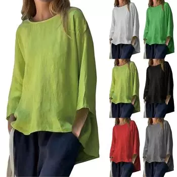 Женские однотонные рубашки с длинным рукавом, повседневные рубашки с воротником, свободные блузки, топы XXL зелёный
