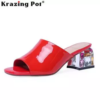 Женские однотонные сандалии большого размера из натуральной кожи с открытым носком на высоком каблуке 34 красный