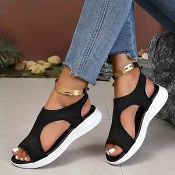 Женские однотонные сандалии на плоской подошве, дышащая и удобная летняя обувь, легкие сандалии с ремешком на щиколотке 36 чёрный