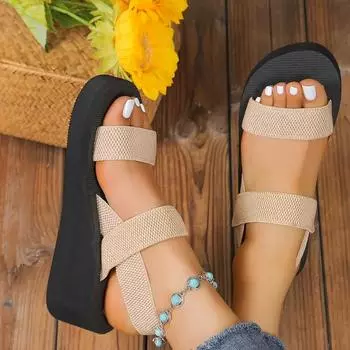 Женские однотонные сандалии на плоской подошве, повседневные летние туфли с открытым носком, легкие сандалии с ремешком на щиколотке 36