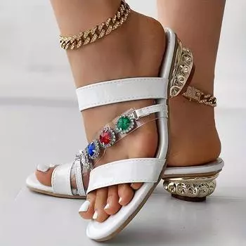 Женские однотонные сандалии с декором из стразов, слипоны на плоской подошве с открытым носком, повседневная и летняя обувь 36 жёлтый