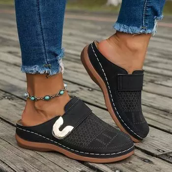 Женские однотонные сандалии с пряжкой и толстой подошвой, повседневные тапочки, нескользящие летние сандалии закрытого типа 36 чёрный