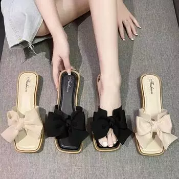 Женские однотонные сандалии, женские тапочки, летняя красивая обувь, обувь с галстуком-бабочкой, женские тапочки без шнуровки 36-37 хаки