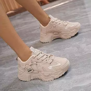 Женские однотонные сетчатые туфли, кроссовки со шнуровкой, на толстой подошве, с мягкой подошвой, удобные кроссовки для ходьбы, низкие дышащие кроссовки для тренировок 35 хаки