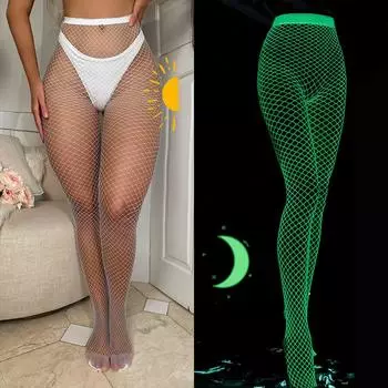 Женские однотонные сексуальные ажурные светящиеся рыболовные сетчатые колготки светящиеся и кокетливые сексуальные сетчатые носки для вечеринок в баре Medias One Size синий