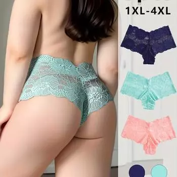 Женские однотонные сексуальные и элегантные кружевные трусики больших размеров с прозрачным сетчатым кружевом, красиво соблазнительные, легкие 1XL