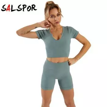 Женские однотонные сексуальные облегающие бесшовные шорты с короткими рукавами, спортивный костюм для йоги