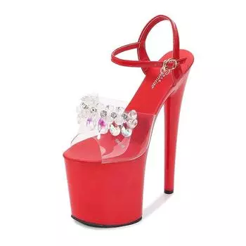 Женские однотонные сексуальные тапочки с круглой головкой и пряжкой на очень высоком каблуке, тонкий каблук, каблук 20 см, платформа 10 см, LFD 34 фиолетовый