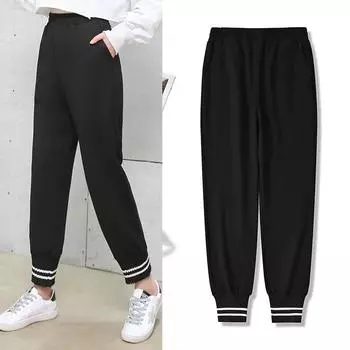 Женские однотонные шаровары на весну и осень 8XL чёрный