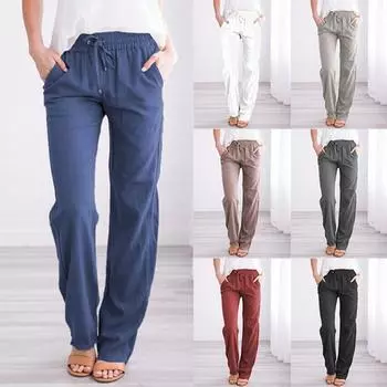 Женские однотонные широкие брюки с эластичной резинкой на талии, свободные брюки для йоги, женские прямые брюки из хлопка и льна в стиле ретро в стиле ретро XXXL белый